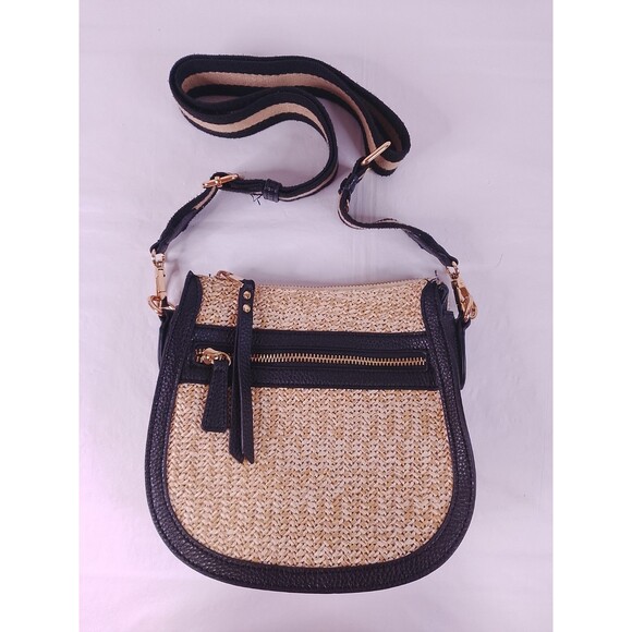 Crown Vintage Handbags - Crown Vintage Straw Crossbody Bag Woven Raffia Brown Trim Boho Purse Small